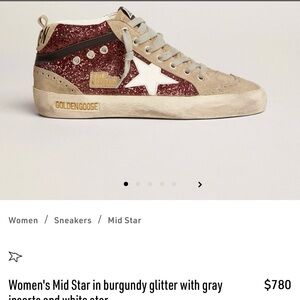 Golden Goose Women's Mid Star Sneakers in Burgundy and Gray